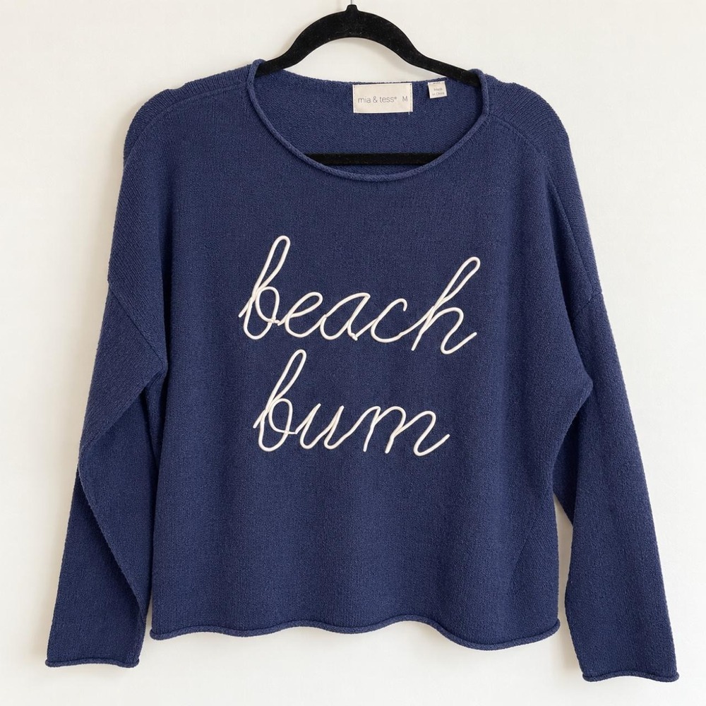 Mia & Tess Navy "Beach Bum" Sweater — Medium